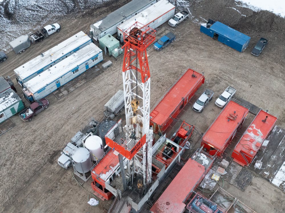 Drilling rig and wellsite in southeast Saskatchewan